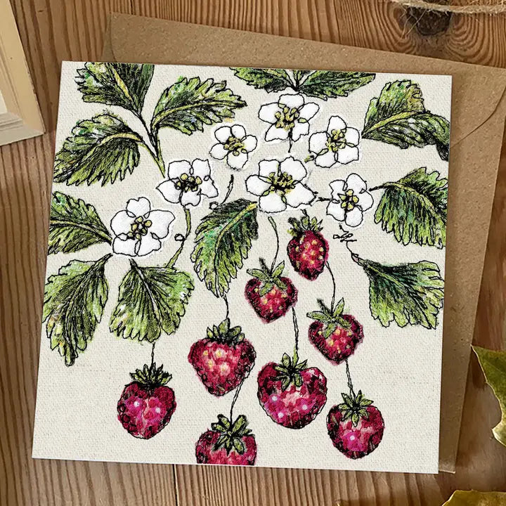 Wild Strawberry Embroidery Art Card