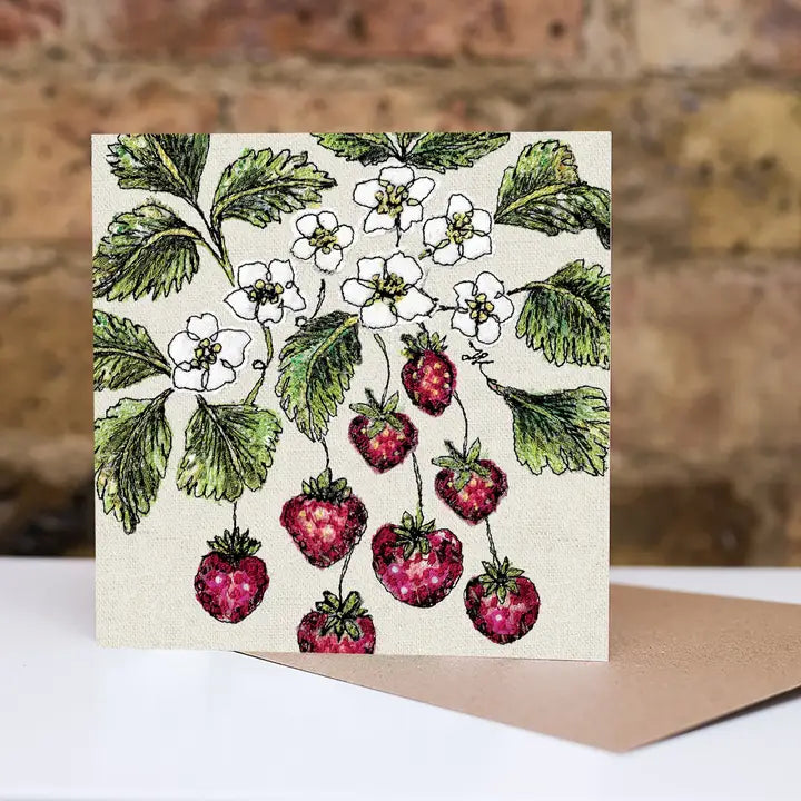 Wild Strawberry Embroidery Art Card