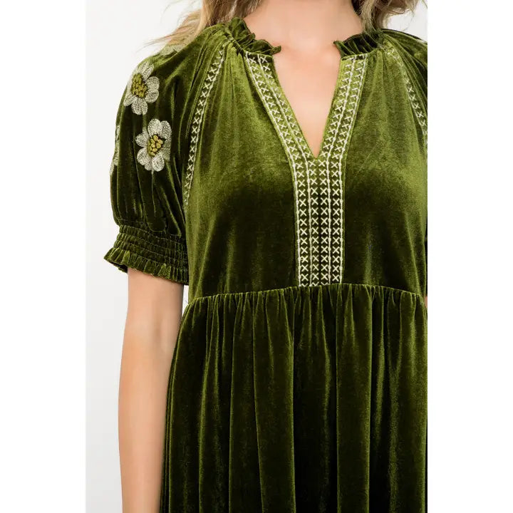 Olive Velvet Dress