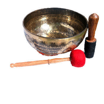 Singing Bowl 10" Hammer Chakra Carved