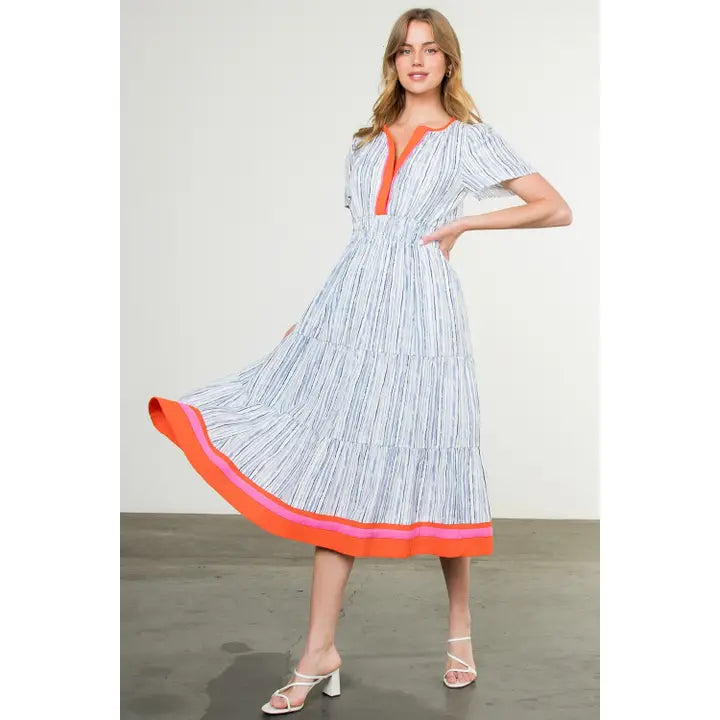 Blue Stripe Print Maxi Dress