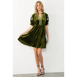 Olive Velvet Dress