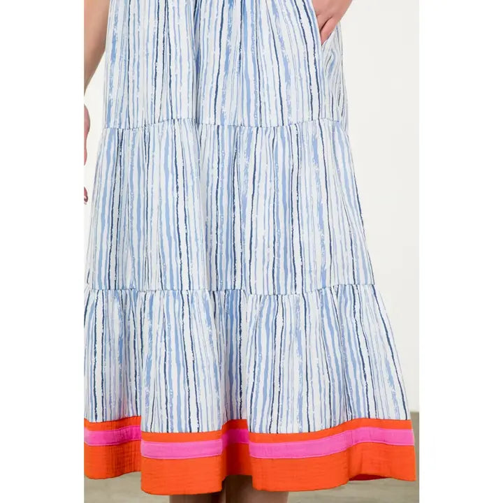 Blue Stripe Print Maxi Dress