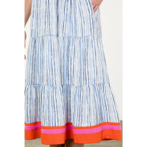 Blue Stripe Print Maxi Dress