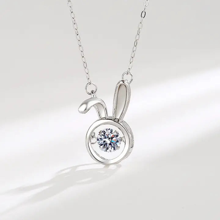 Dancing Diamond Bunny Charm Necklace