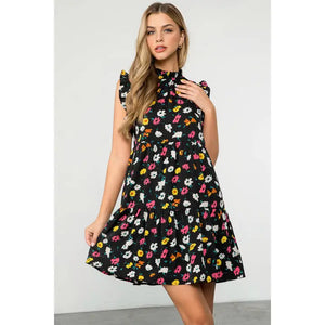 Ruffle Sleeve Flower Print Dress