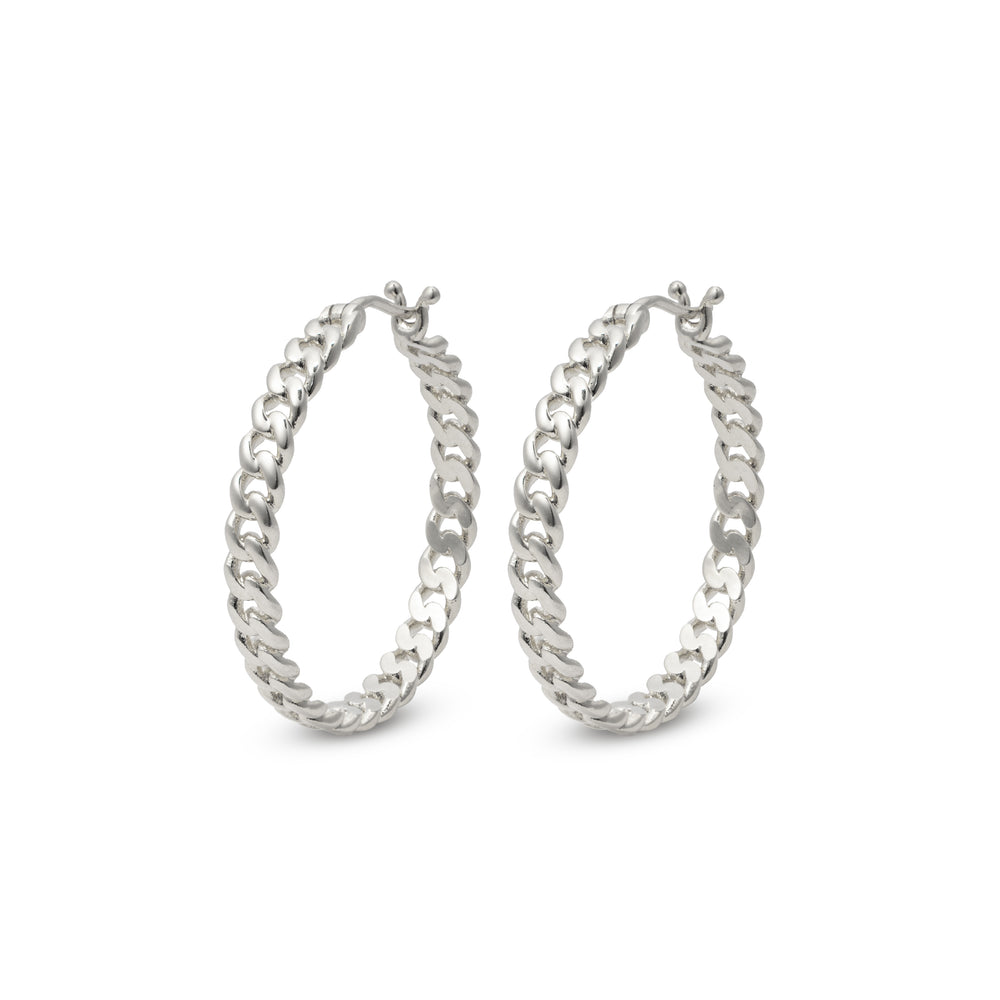 Silver Curb Chain Hoop Earrings