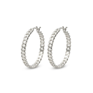 Silver Curb Chain Hoop Earrings