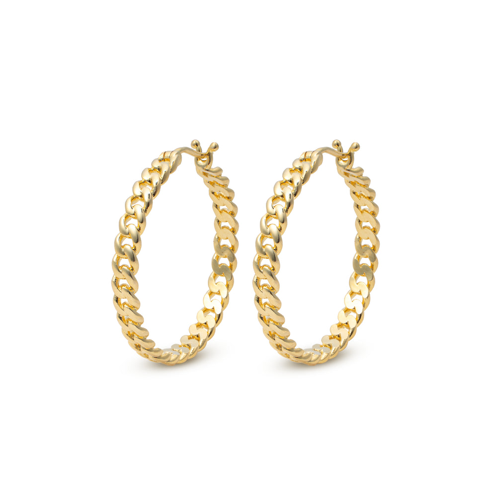 Gold Curb Chain Hoop Earrings