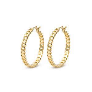 Gold Curb Chain Hoop Earrings