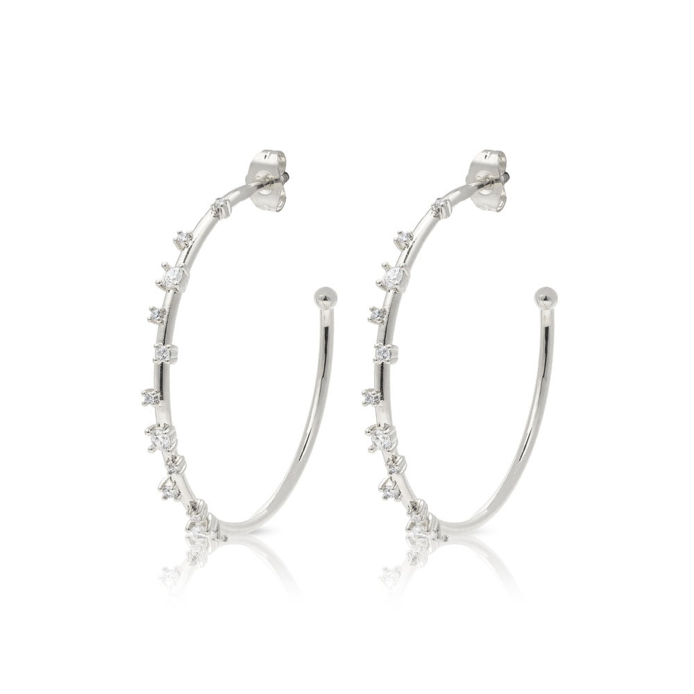 Silver White Starry Hoops