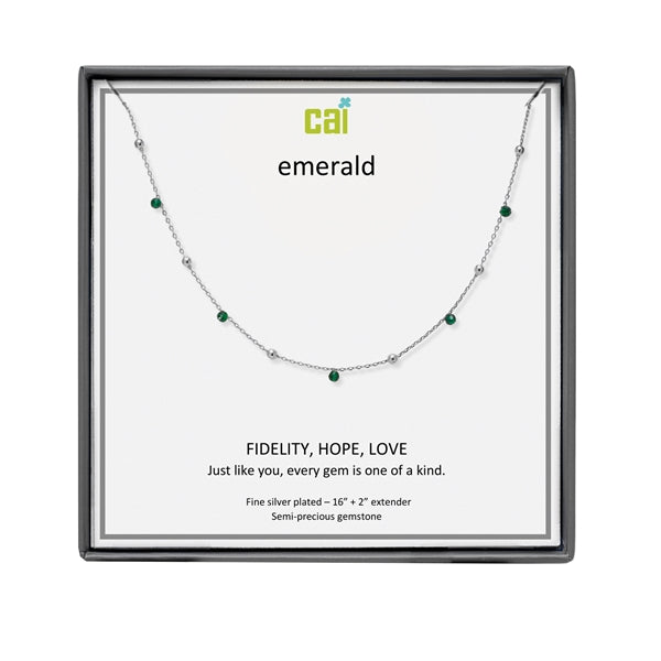 Silver and Emerald Satellite Gemstone Necklace