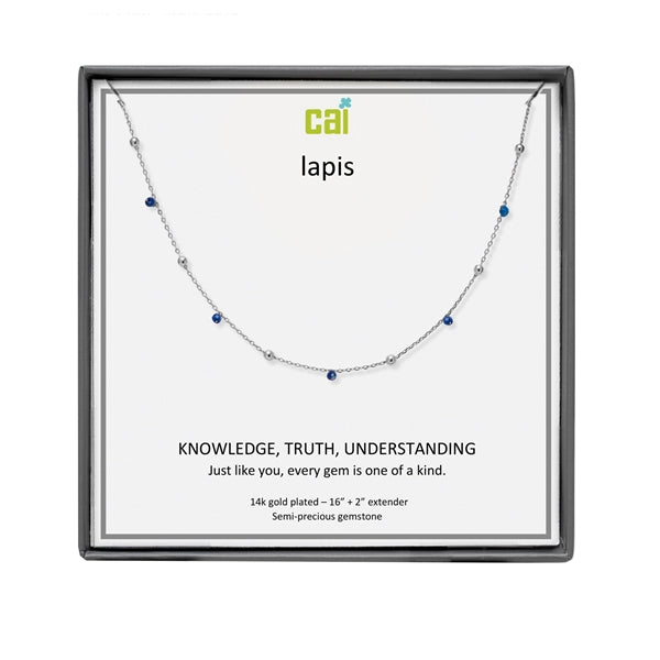 Silver and Lapis Satellite Gemstone Necklace