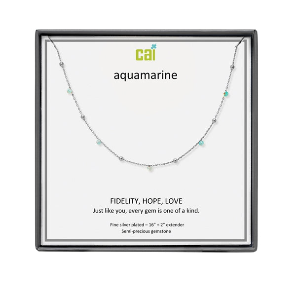 Silver and Aquamarine Satellite Gemstone Necklace