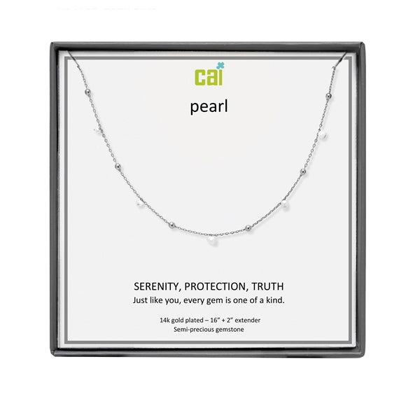 Silver and Pearl Satellite Gemstone Necklace