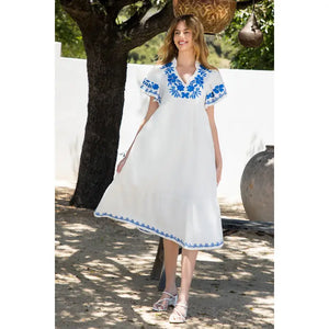 Blue Embroidered Neckline Dress