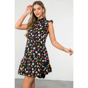 Ruffle Sleeve Flower Print Dress