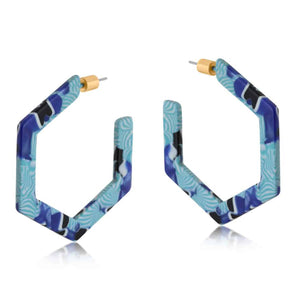 Blue Emma Hexagon Statement Hoops