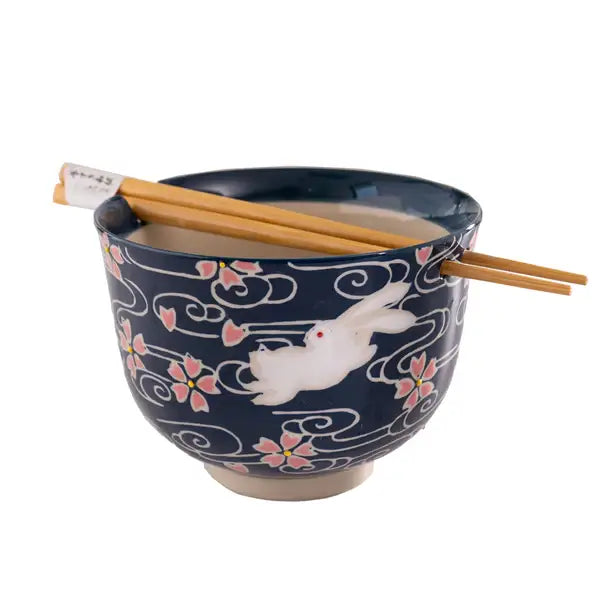 Cherry Blossom Donburi Bowl with Chopsticks