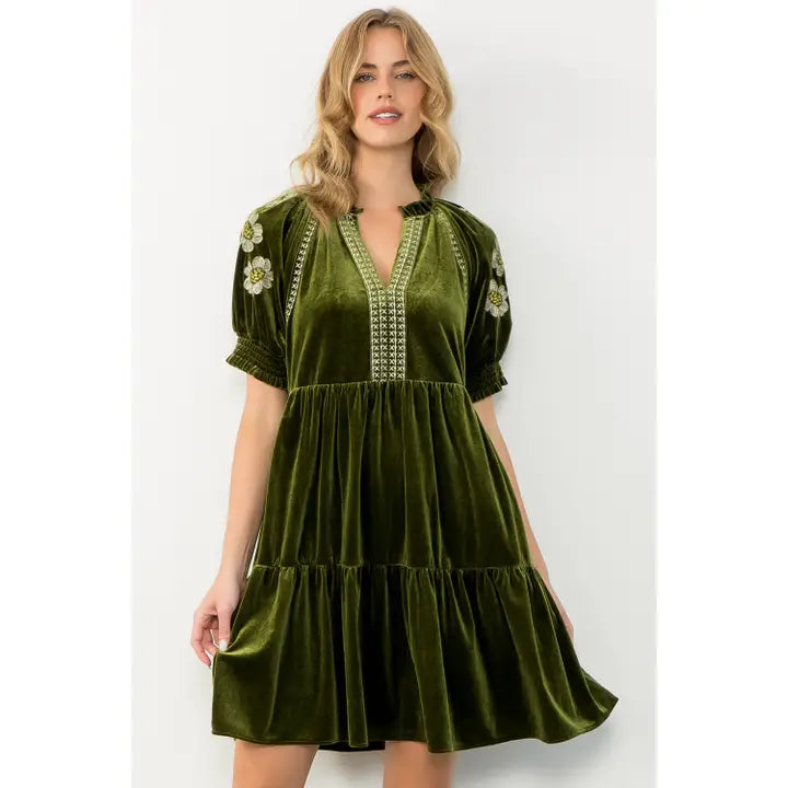 Olive Velvet Dress