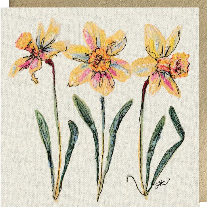 Spring Daffodil Embroidery Art Card