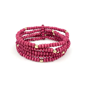 Pink Wood Bead Stretchy Bracelet