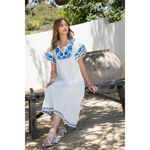 Blue Embroidered Neckline Dress