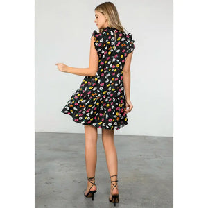 Ruffle Sleeve Flower Print Dress