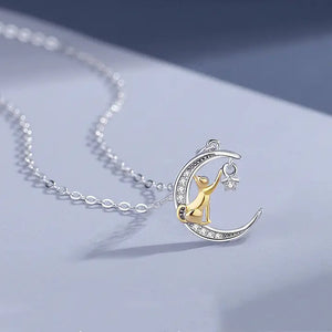 Cat, Moon, and Star Charm Necklace