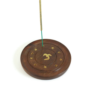 Om Round Wooden Incense Burner