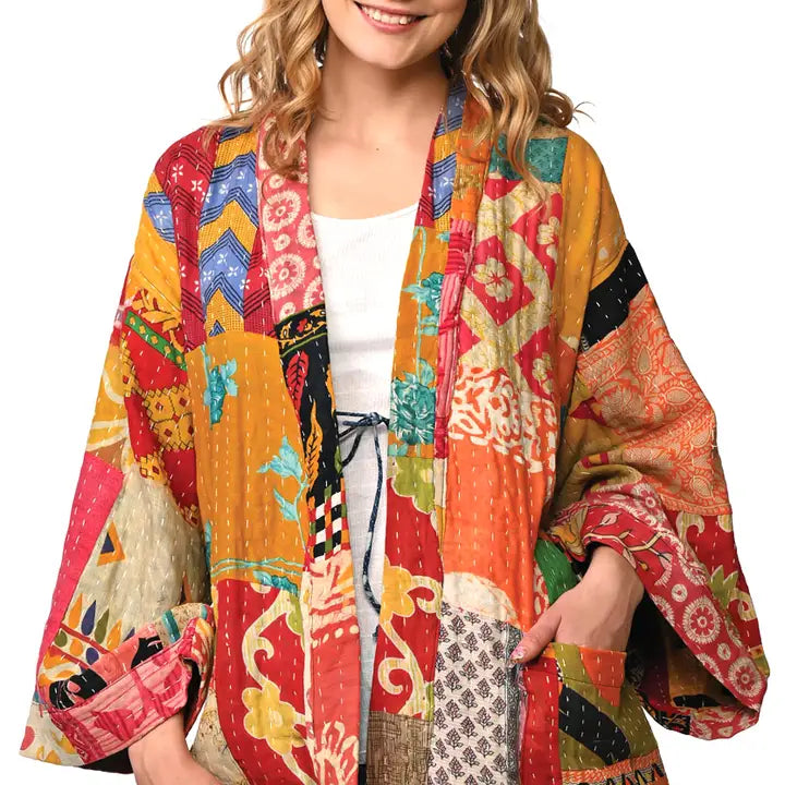 Reversible Cotton Kantha Kimono