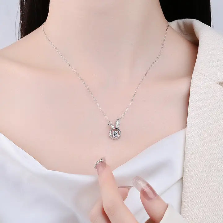 Dancing Diamond Bunny Charm Necklace