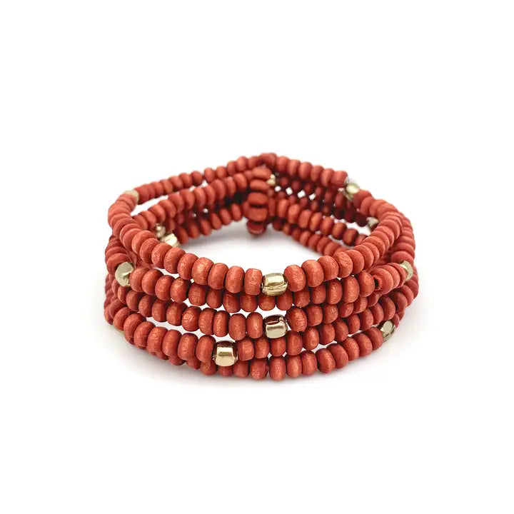 Brown Wood Bead Stretchy Bracelet