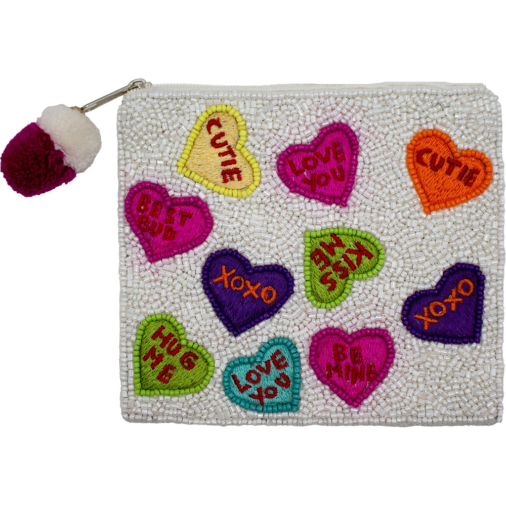 Message Hearts Beaded Pouch