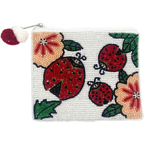 Lady Bug Beaded Pouch