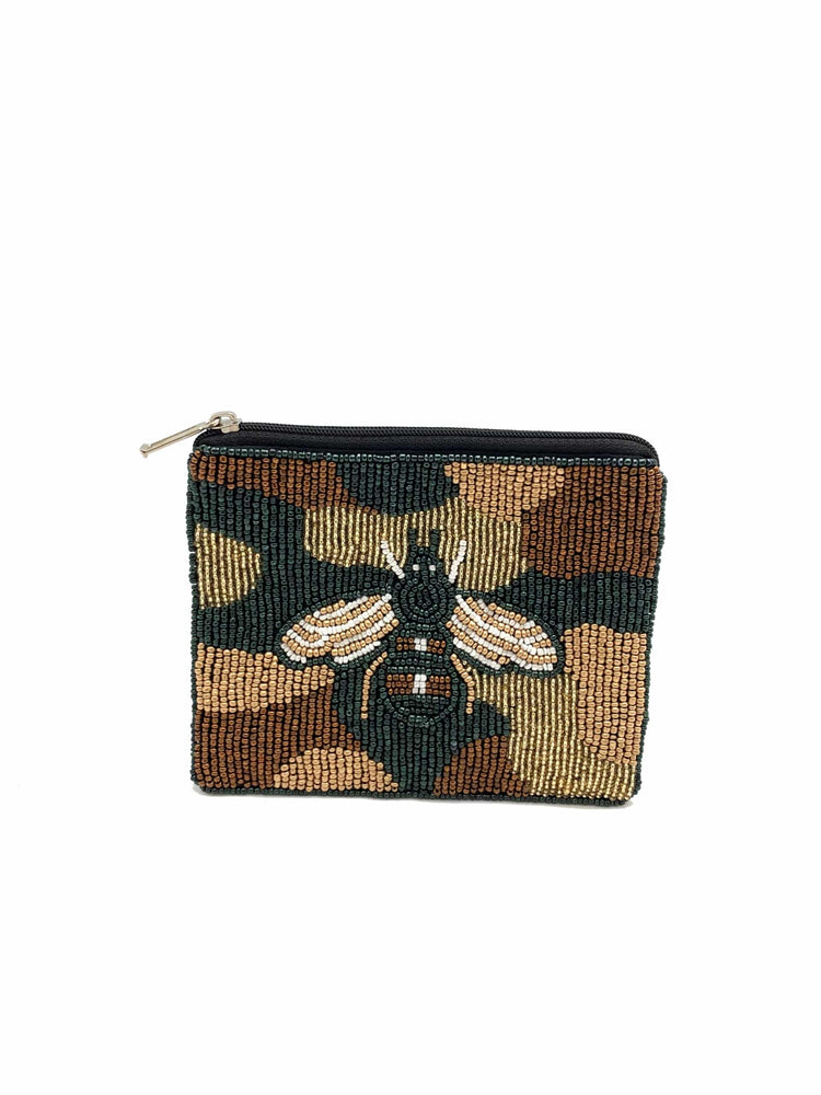 Camo Bee Beaded Pouch