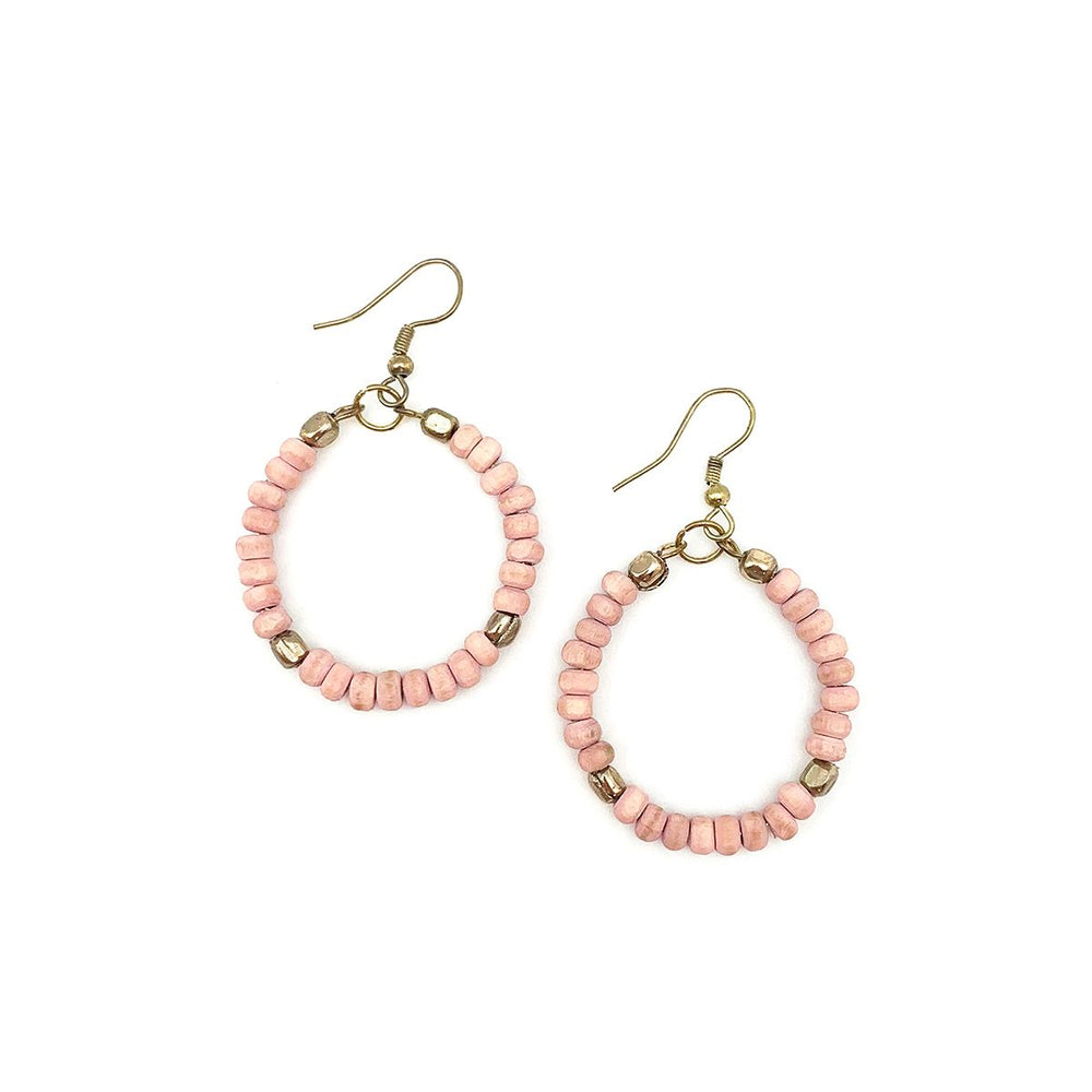 Pink Wooden Bead Earrings