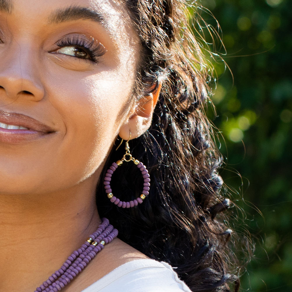 Purple Wooden Bead Earrings