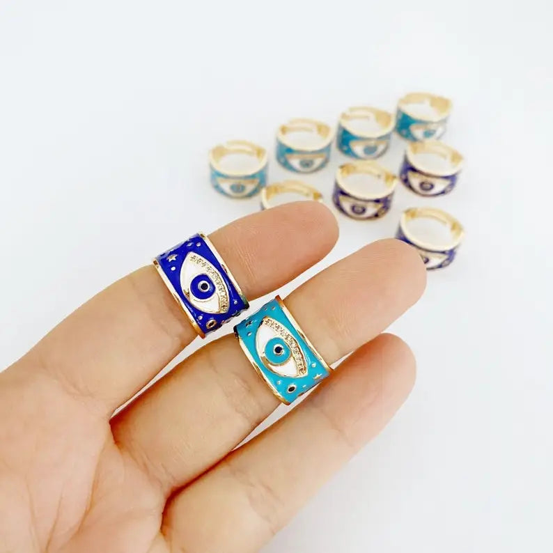 Adjustable Evil Eye Enamel Ring