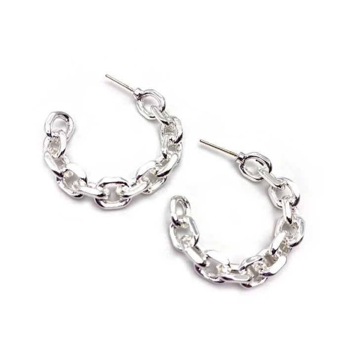 Silver Chain Hoop Earrings