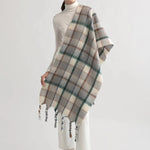 Ash Blue Plaid Braided Tassel Scarf