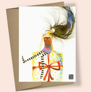 Girl On Gift Greeting Card