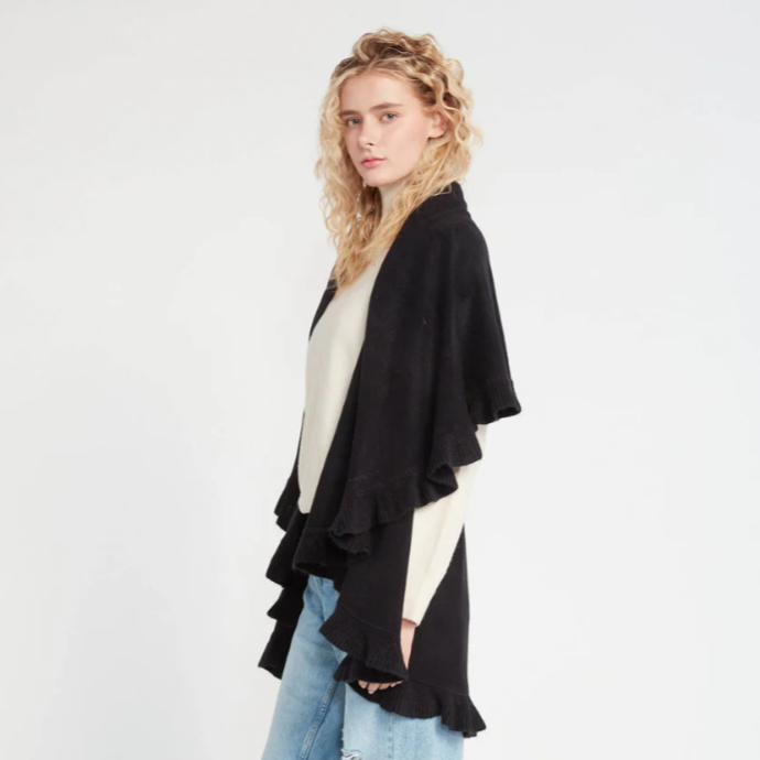 Black Ruffle Shawl Vest