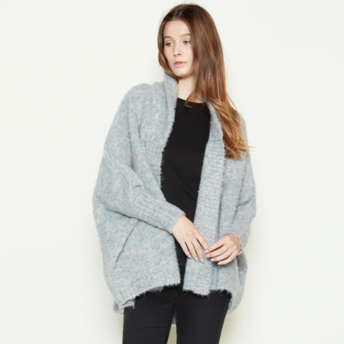 Dusty Blue Teddy Cape Cardigan