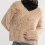 Tan Fuzzy Eyelash Sweater