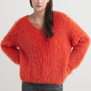 Burnt Orange Fuzzy Eyelash Sweater