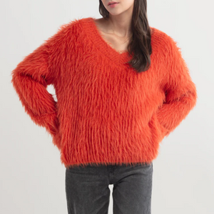 Burnt Orange Fuzzy Eyelash Sweater