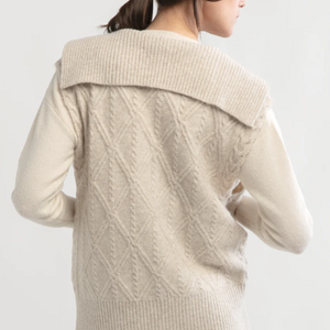 Tan Cable Knit Open Front Vest