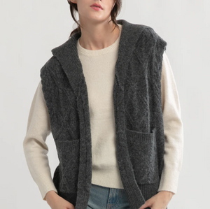 Charcoal Cable Knit Open Front Vest