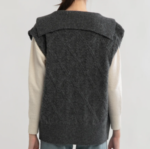 Charcoal Cable Knit Open Front Vest